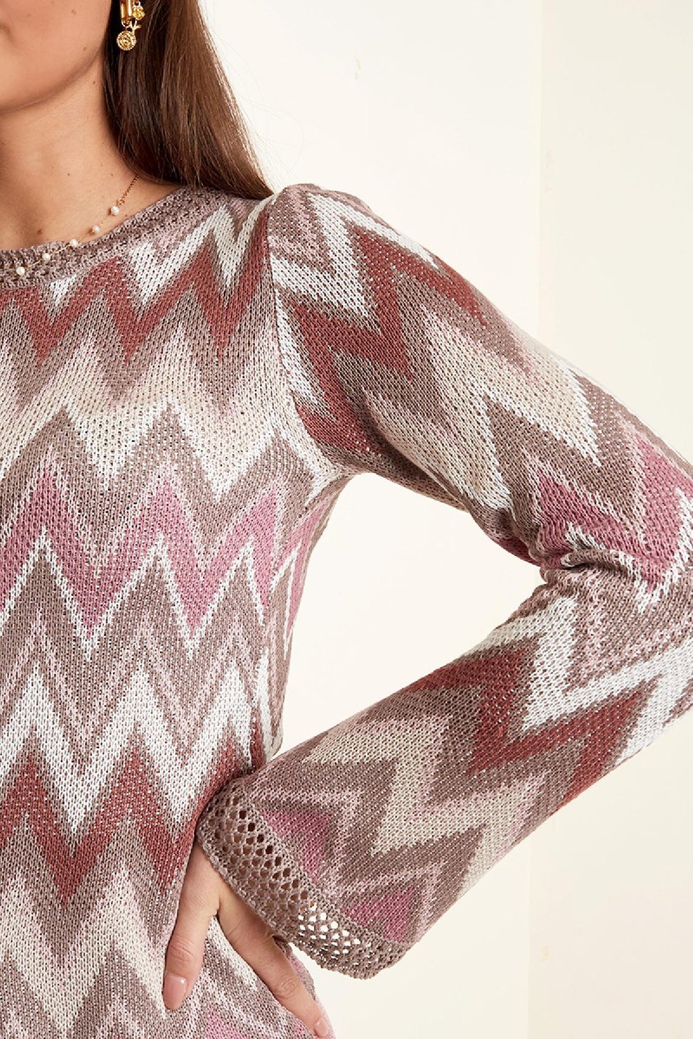 Crochet flare long sleeve top Black S h5Picture3